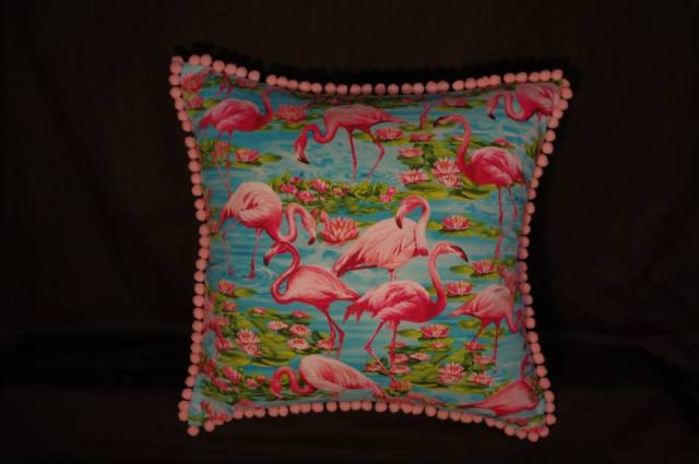 Lily Ponds and Flamingos Retro Cushion