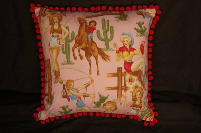 Back In The Saddle Pink Retro Cushion