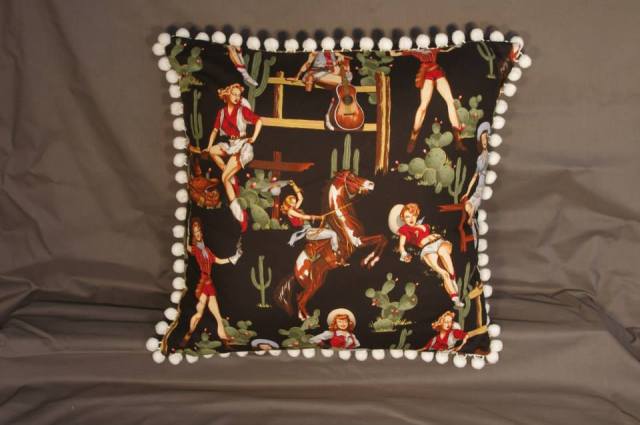 Cowgirl Pin Up Black Retro Cushion