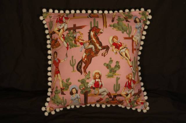 Cowgirl Pin Up Pink Retro Cushion