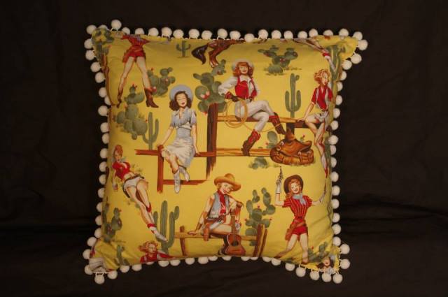 Cowgirl Pin Up Yellow Retro Cushion